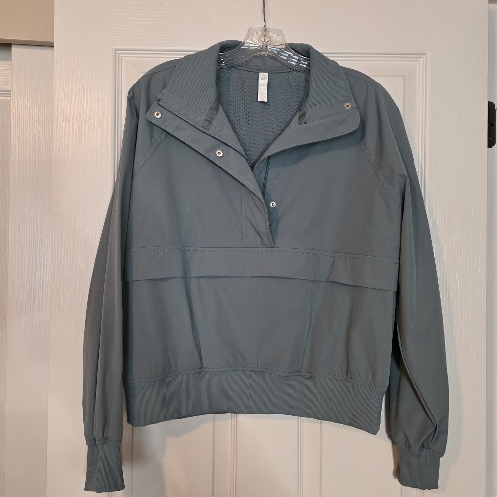 Zella Grey-Green Half-Zip Activewear Nylon Pullover Sz M